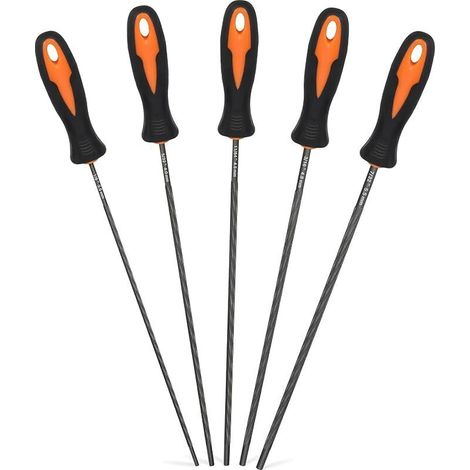 Ensemble de Limes D'affûtage pour Tronçonneuse, 5 Pièces de Limes Rondes En Acier pour Chaîne de Tronçonneuse avec Manche En Plastique – 3,2/4/4,5/4,8/5,5 mm (1/5)