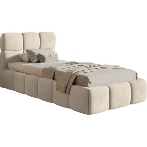 Selsey Cloudy – Polsterbett 90x200 cm, Samt Hellbeige