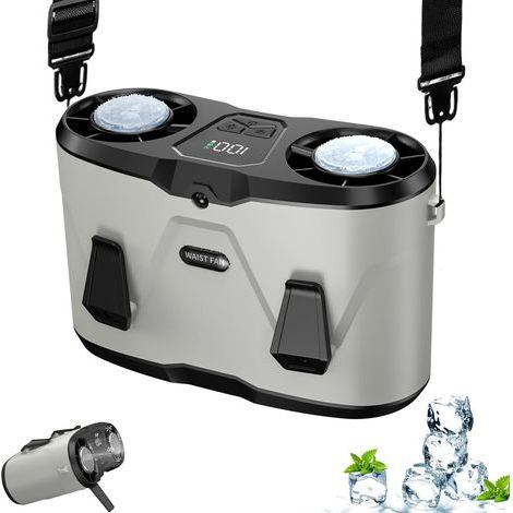 Ventilateur Portable Sans Mains à Refroidissement Glacé, Ventilateur de Ceinture pour Chantier-Gris (1/5)