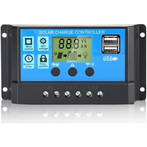 PWM Solar Panel Charge Controller, 12V/24V, 30A, LCD Display, Dual USB Port (1/5)