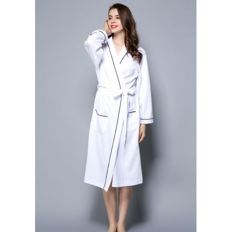 Albornoz De Mujer Algodón Waffle Albornoz Ligero Unisex Spa Sauna Albornoz De Felpa - Blanco L (1/5)