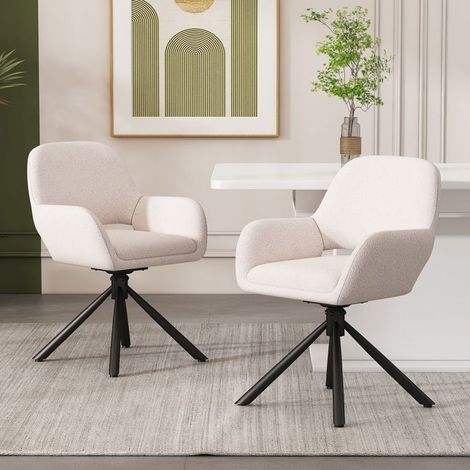 Chaise pivotante - Gutent - Tissu sherpa - Lot de 2 - Avec accoudoirs - Blanc