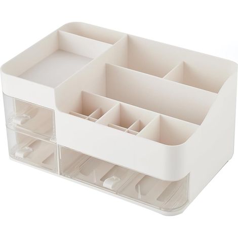 1 organisateur de maquillage avec tiroir extractible - Rangement pour pinceaux de maquillage - En plastique blanc (1/5)