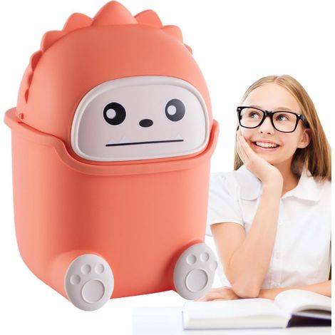 Poubelle de Bureau, 5L, Orange, Plastique, Mignonne, Multifonctionnelle, avec Couvrelet, pour Bureau, Chambre, Salle de Bain, Cuisine (couleur orange) (1/5)