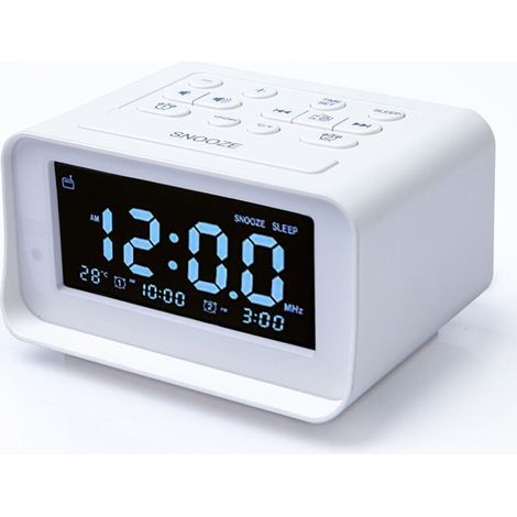 Radiosveglia digitale con doppio caricatore USB per camera da letto, volume sveglia e luminosità regolabili (bianco) (1/5)