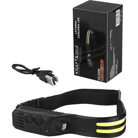 Lampada frontale a LED ricaricabile 2 in 1 con cinturino USB e sensore di movimento. (1/5)