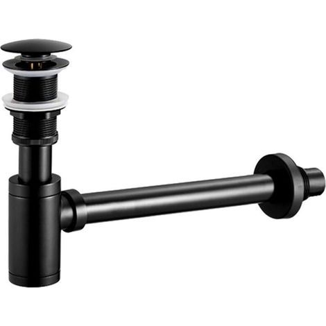 Siphon de lavabo avec bonde Siphon universel et bonde d'écoulement de salle de bain plein pour lavabo noir mat 1/4 x 30 mm siphon pop-up, bonde vidage syphon