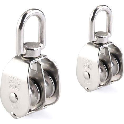 2 blocs poulie double inox 304 crochet pivotant M20 (1/5)