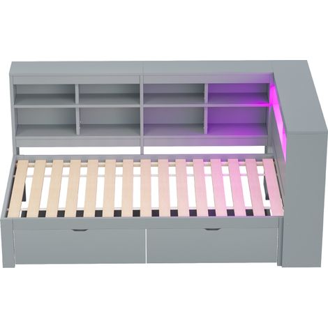 Letto multifunzione 90 x 200 cm con vani portaoggetti, USB e LED grigio HOMVRA (1/5)