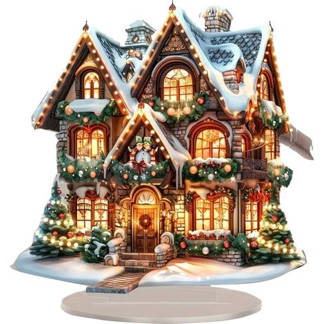 Maison De Noël En Acrylique - Décoration De Bureau Festive - Support Inclus - Pour Intérieur Maison Bureau Fête Hivernale - 1 Pièce