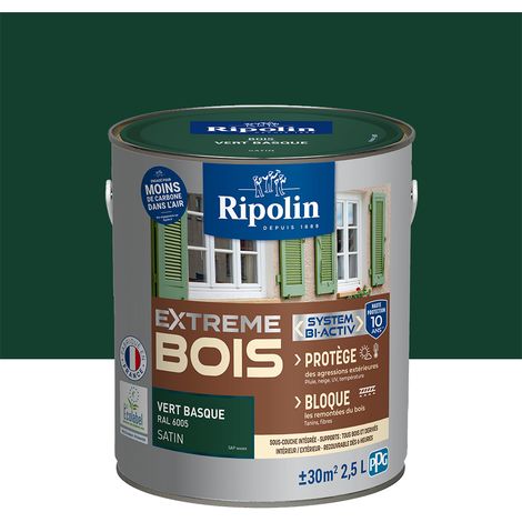 Ripolin – Peinture bois intérieur extérieur satin 2,5L vert basque RAL 6005 – Haute protection 10 ans – Résistance intempéries et UV – Écologique Ecolabel (1/7)