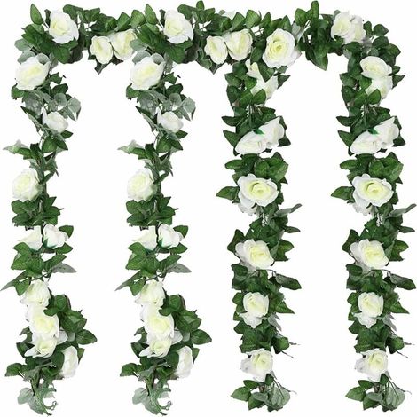 Guirlande Fleur Artificielles Vigne Decoration Mariage Soie Décoration Fausse Plante Suspendues Florale pour Fête Jardin 4 Pcs Blanc Rose (1/4)