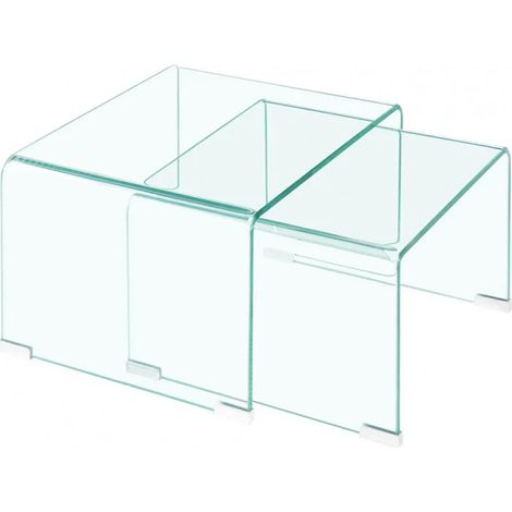 Lot de 2 tables d'appoint gigognes en verre trempé 12 mm – Dimensions 50x33 cm et 44.5x30.5 cm – Style moderne et empilables – Meubletmoi (1/5)