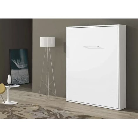 Lit escamotable vertical 90x200 avec étagères intérieures Paola-Coffrage Blanc-Façade Blanche (1/5)