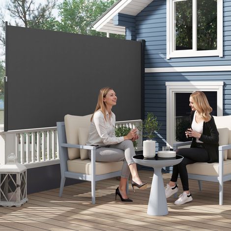 Store latéral brise-vue paravent rétractable 3 x 1.4 m alu. polyester anti-UV haute densité 180 g/m² gris foncé