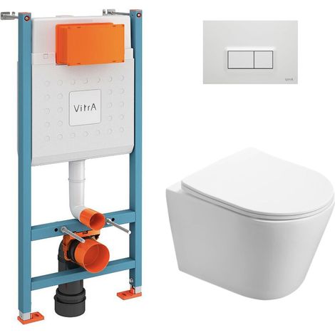 Vitra  Pack de soporte V-Fix Core + Inodoro sin brida Swiss Aqua Technologies Infinitio + Placa, Blanco brillo intenso (V-FixInfinitio-