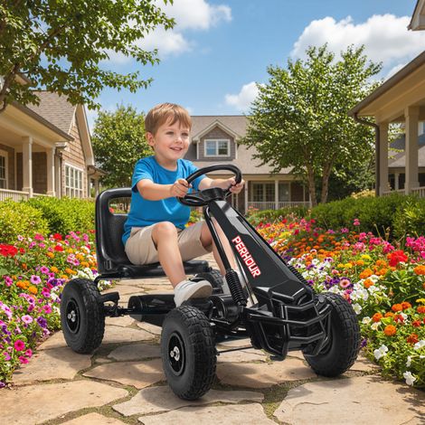 Kinder-Go-Kart mit Pedalen, verstellbarem Sitz, EVA-Reifen, manueller Kupplung und Bremse, 110 x 61 x 62 cm, Schwarz