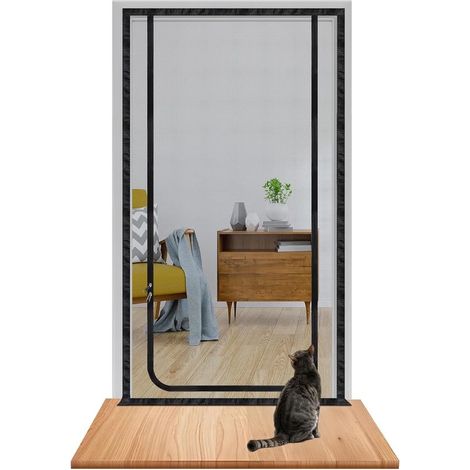 Zanzariera per gatti, zanzariera per impedire ai gatti di scappare, con cerniera, nera, 90 x 200 cm (1/5)