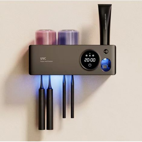 Stérilisateur de brosse à dents UV rechargeable, support avec séchage à air chaud, porte-gobelets pour couple (1/4)
