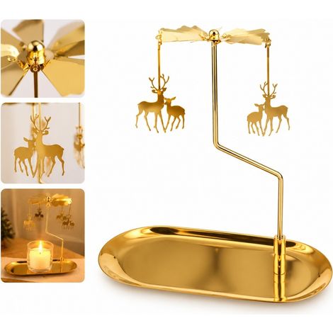 1 Piece Carrousel Chandelier Rotatif Renne Metal Dore 24,5 x 10,8 x 1,7 cm 0,25 kg pour Noel Table Romantique Decoration Festive (1/5)