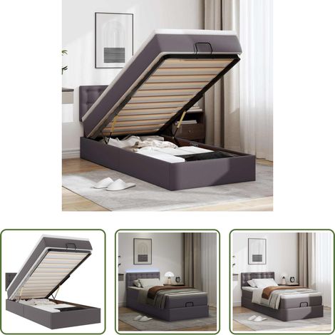 vidaXL Matelas ensaché - Cadre de lit ottoman avec matelas gris 90x190 cm similicuir (1/5)