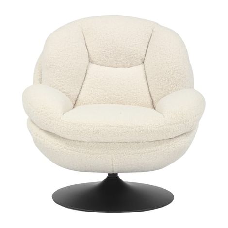 M&S – Fauteuil cosy pivotant en tissu bouclette blanc – Rembourrage en mousse polyuréthane – Hauteur d'assise 46 cm – Base en métal (1/4)