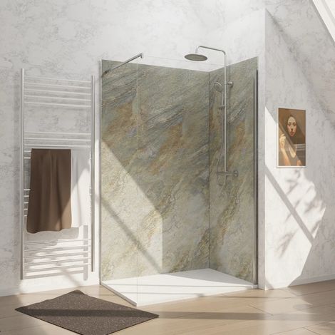 Pack 2 Paneles Murales Piedra Wood Stone 90+120x210cm con Perfiles Cromados (1/4)