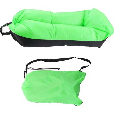 Canapé Gonflable 1.86m Longueur, Tissu Oxford Résistant, Gonflage Rapide pour Camping Plage Voyage, Noir et Vert (1/5)