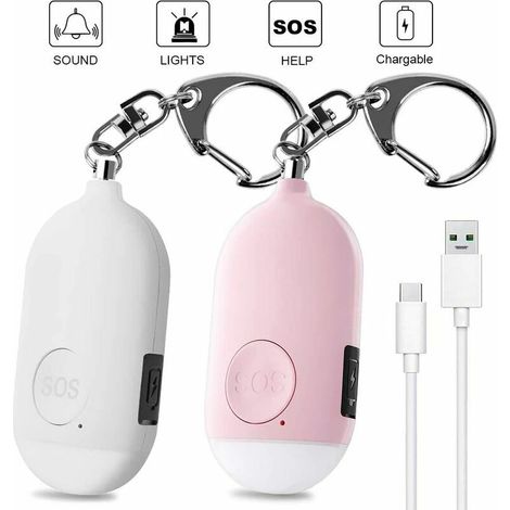 Alarme personnelle 130 dB USB rechargeable avec lampe de poche LED Fonction étanche Auto-défense pour la sécurité personnelle des femmes, enfants, seniors, rose (1/4)
