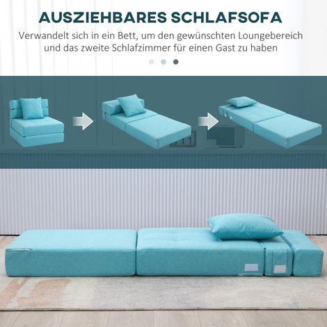 Fauteuil transformable inclinable, canapé-lit d'appoint avec housse démontable, 70x70x61 cm, bleu ciel.