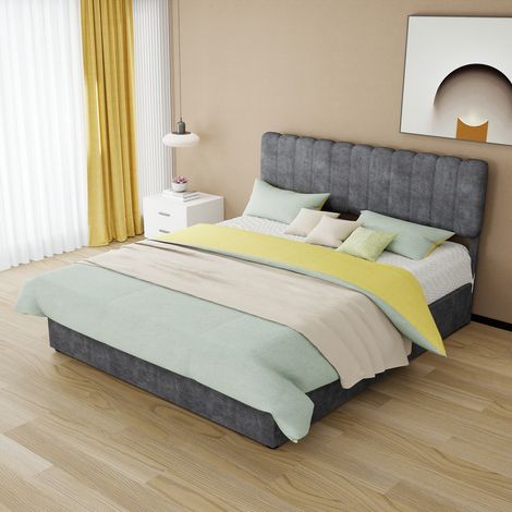 Bett Doppelbett 160x200 Komfort Samt Grau HAVRYA (1/5)