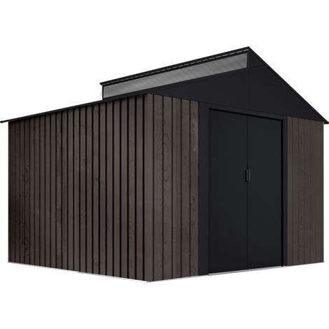 Abri de Jardin Extérieur 7,25 m² Robin t2 – Finition effet bois premium – Puits de lumière – Portes coulissantes (1/4)