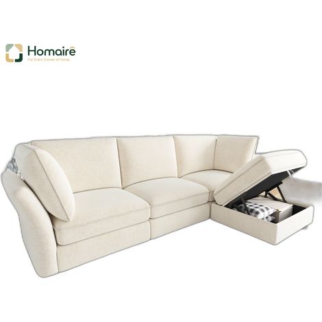 Canapé modulable en velours beige avec rangement et accoudoirs 225 x 137 x 84 cm HOMAIRE (1/5)