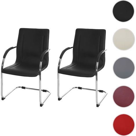 2x chaise de conférence Samara, chaise visiteurs cantilever, similicuir - rouge (1/5)