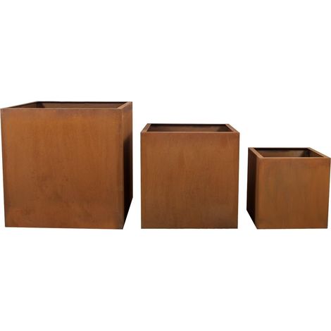 Köhko® Designer-Blumenkübel aus Cortenstahl VIVO 28 x 28 x 27 cm Pflanztopf in Edelrost-Optik in Quaderform