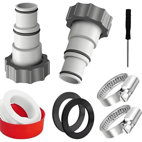 Adaptateur pour tuyau de piscine compatible avec l'adaptateur Intex A - 2 pièces - 32 mm à 38 mm - Gris (1/5)