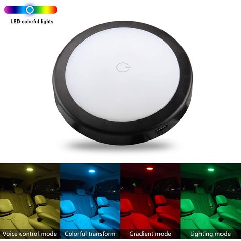 Lámpara de techo LED para coche con control por voz, fijación magnética, USB, universal, recargable para el interior del coche, iluminación ambiental activada por voz con función de memoria (siete col (1/5)