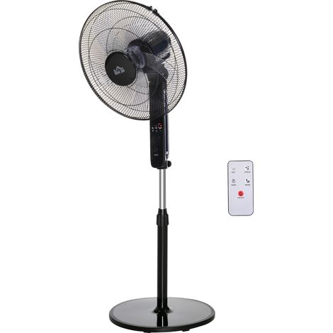 Ventilateur sur piédestal noir métal 3 vitesses inclinaison réglable télécommande Ø44,5 x H110-124 cm