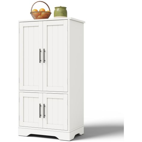 Meuble de cuisine avec éclairage LED à détecteur – Grand meuble de rangement à 4 portes avec étagères réglables et rangements sur les portes – Idéal pour cuisine, salle à manger ou salon – Blanc (1/5)