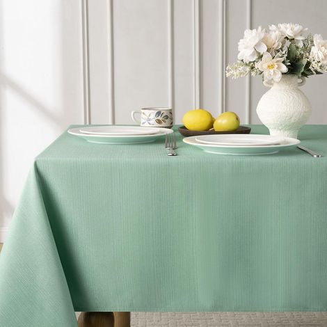 Rechteckige Tischdecke 140x240 cm Mint Grün Wasserabweisend Pflegeleicht Jacquard Stoff