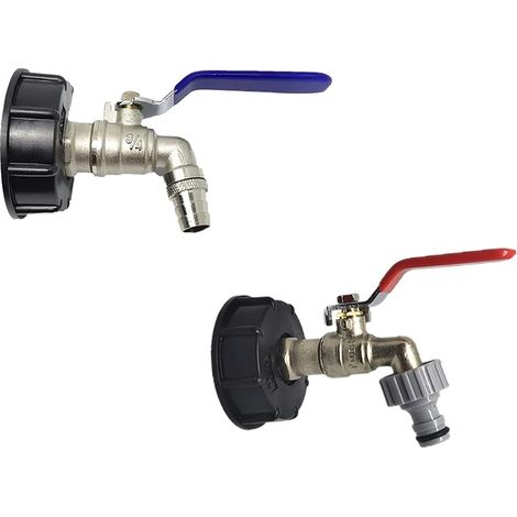 Robinet Cuve 1000L,Robinet pour IBC Robinet Recuperateur Eau De Pluie Adaptateur De Cuve Robinet,Adaptateur De Réservoir De Vidange,Robinet en Laiton Fabriqué en PP Filetage Gros 60 Mm (Red+Blue) (1/5)