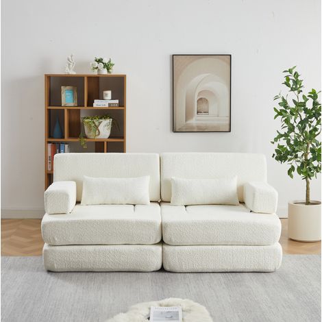 Modulares Schlafsofa 182x90x80 cm aus beigem Chenille, wandelbar – MEUBLIV (1/5)
