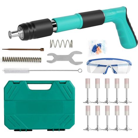 Pistolet à rivet avec 10pcs Nails Boîte en plastique 5 Engrenages Réglable Double Silencieux Acier Pistolet à clous Clou Gun Béton (1/5)