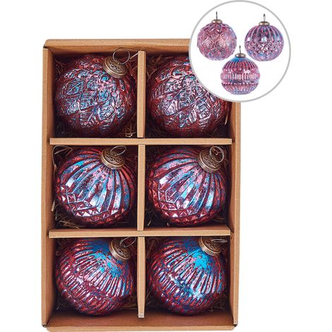 Conjunto de 6 bolas de Navidad de cristal hechas a mano adornos para colgar del árbol rosa Astral