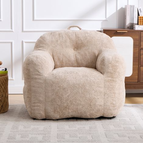 Pouf poire avec rembourrage en mousse déchiquetée, canapé poire en fausse fourrure avec accoudoirs, pour salon, chambre et lecture, aucun assemblage requis, beige (1/5)