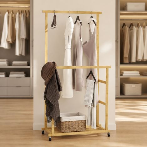Perchero con ruedas y zapatero, bambú natural 80 x 40 x 160 cm DESVIAE (1/5)