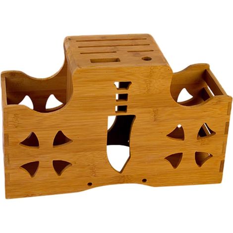 Bloc à Couteaux Rangement Multifonction Robuste en Bambou Marron et Porte-ciseaux Simple et Épuré Pratique pour Accessoires Cuisine (1/5)