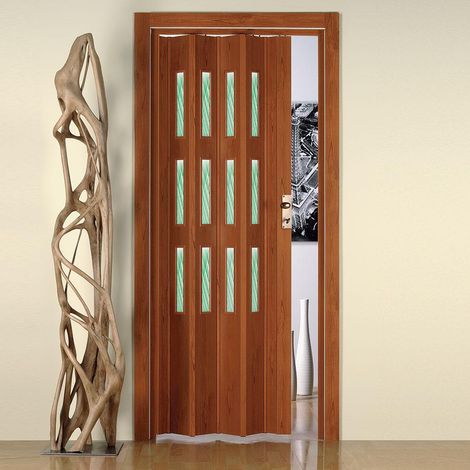 Porta a Soffietto da Interno 88,5x214 cm in PVC con Vetro Florance Ciliegio (1/3)