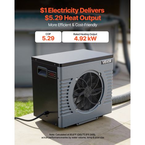 Pompe à Chaleur pour Piscine 4,92 kW Chauffage Électrique de Piscine Hors Sol Jusqu'à 18 m³ pour Natation, COP Max. 5,29, Faible Ni… (1/5)