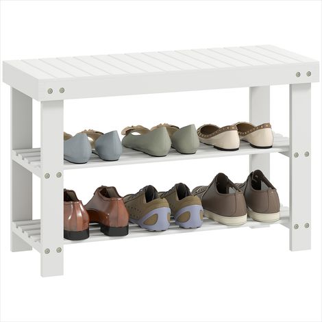 Console Banc de rangement chaussures bambou 70 x 28 x 45 cm blanc (1/5)